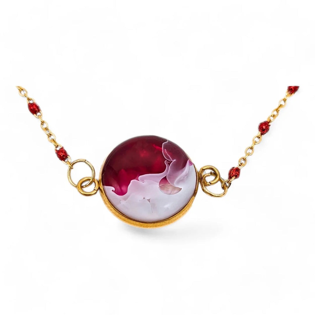 Ruby Elegance - Emaille-Perlenkette